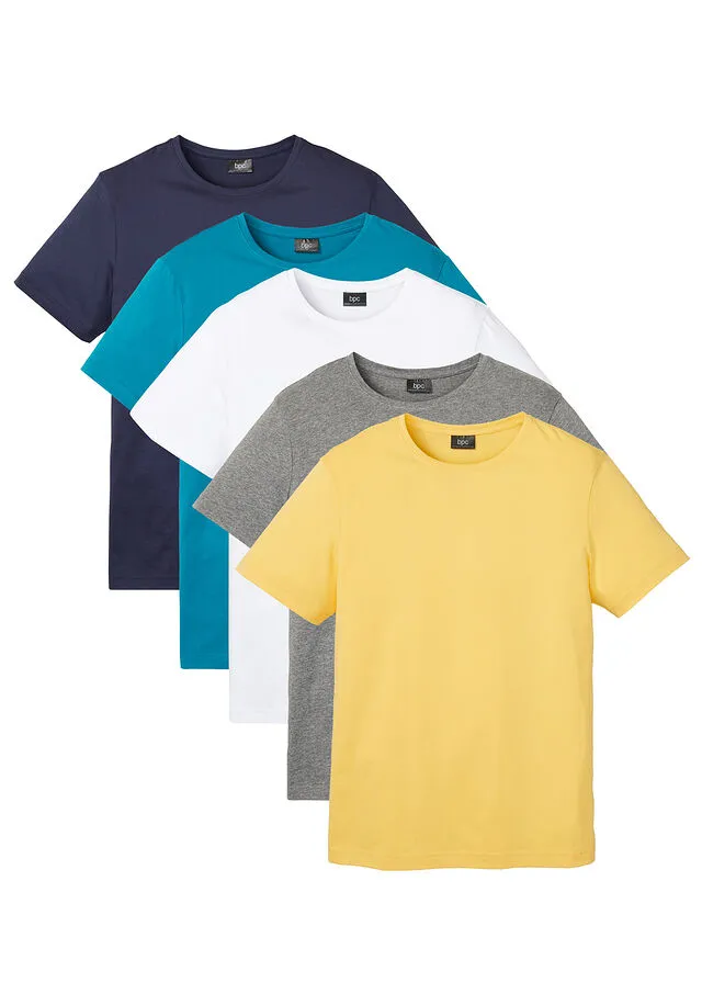 Camiseta (5 unidades) Turquesa cobalto + amarillo + gris jaspeado + azul marino + blanco